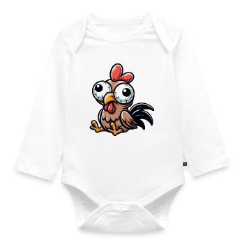 Cute Confused Hen Cartoon Clumsy Googly Eyes - Organic Longsleeve Baby Bodysuit - white - Front