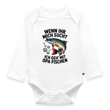 Ich gehe mit Opa angeln fischen springender Hecht - Baby Bio-Langarm-Body - Weiß - Vorne