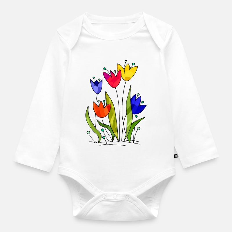 Fleur - Body Bébé bio manches longues - blanc