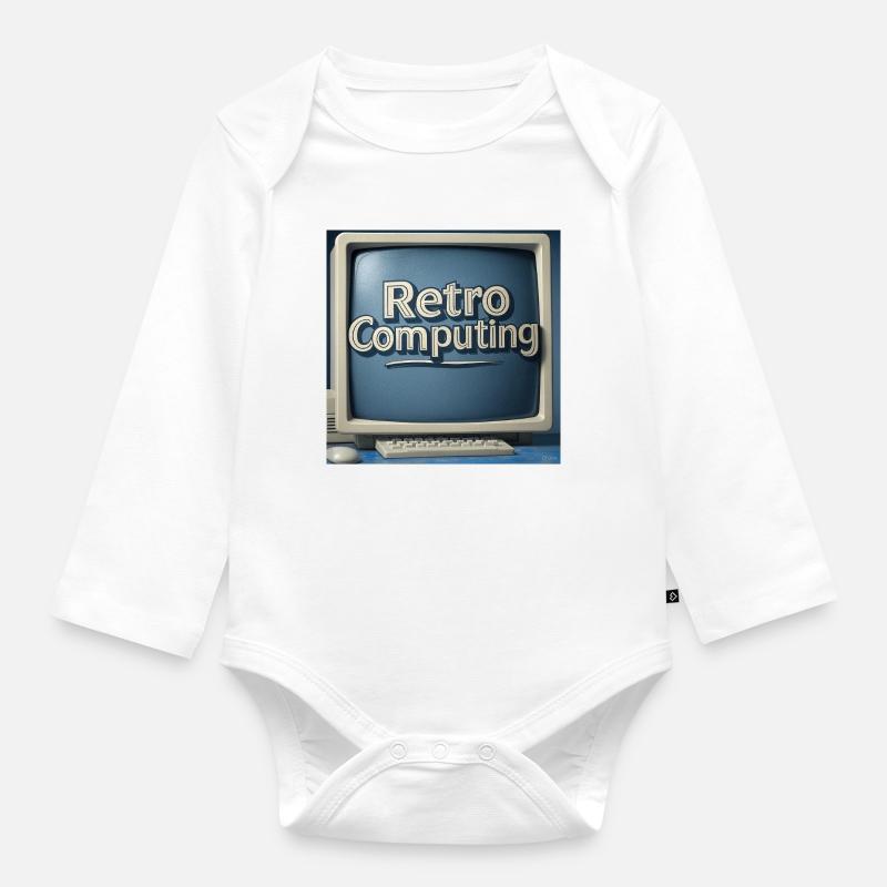 Retro Computer Graphics on Blue Background - Organic Longsleeve Baby Bodysuit - white