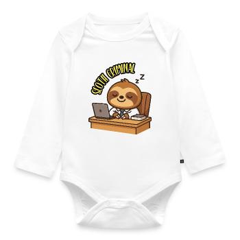 SLOTH CRIMINAL - Kawaii Tier Faultier Humor - Baby Bio-Langarm-Body - Weiß - Vorne
