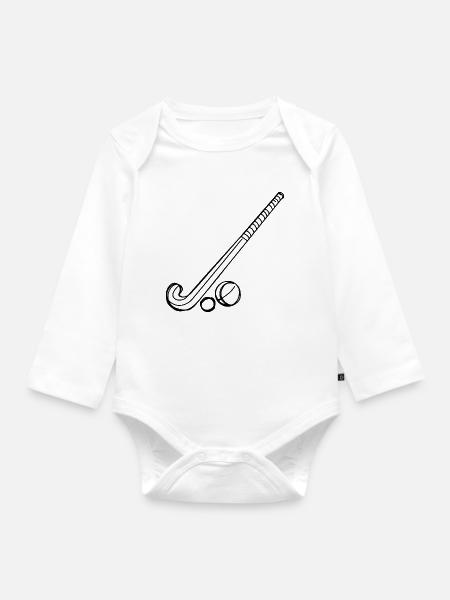 Feldhockeyschläger und Ball - Baby Bio-Langarm-Body - Weiß
