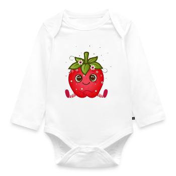 Cute strawberry figurine with googly eyes - Organic Longsleeve Baby Bodysuit - white - Front