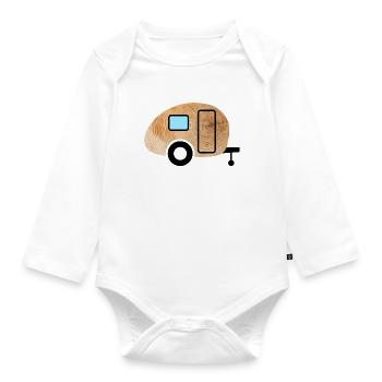 Caravan Wood Grain Retro Nature Caravan Fan - Organic Longsleeve Baby Bodysuit - white - Front