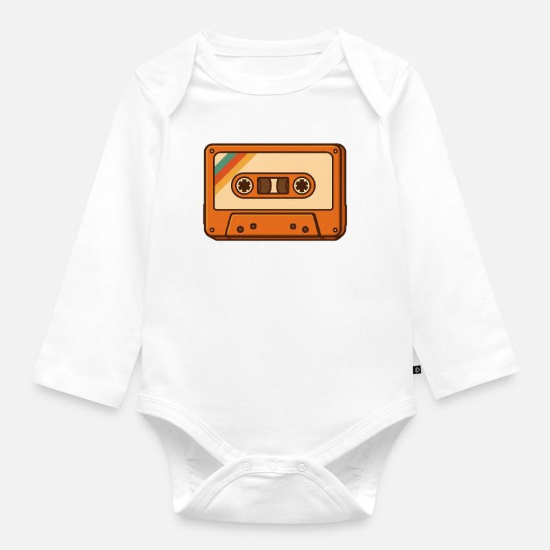 Cassette rétro - Body Bébé bio manches longues - blanc