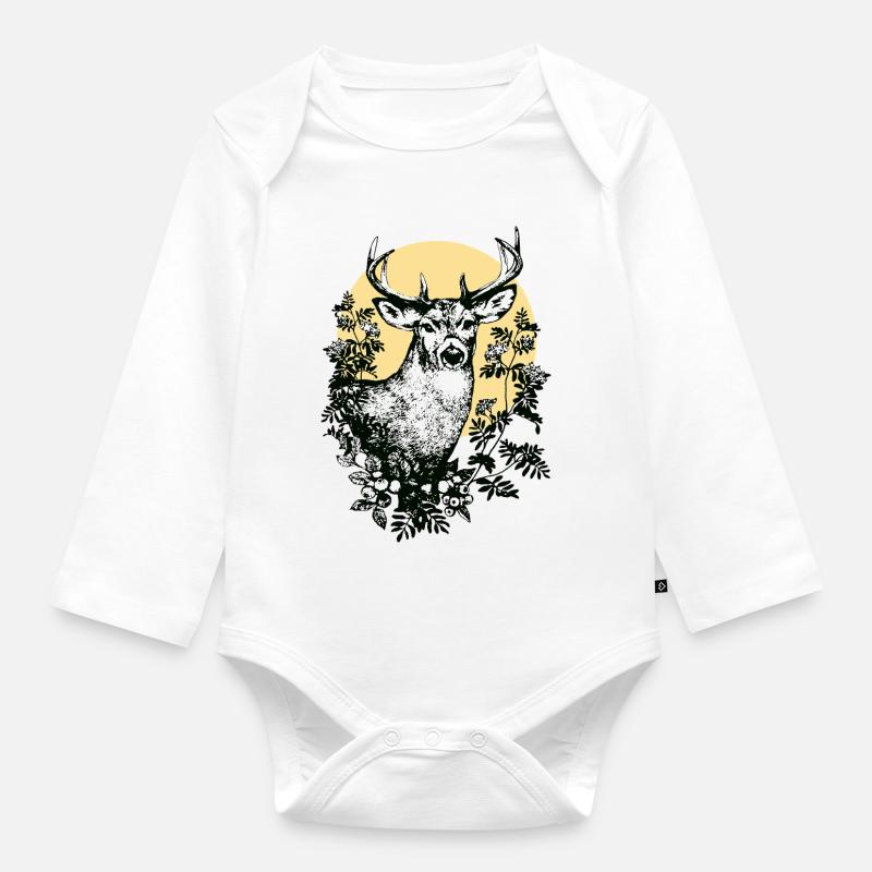 Cerf - Body Bébé bio manches longues - blanc