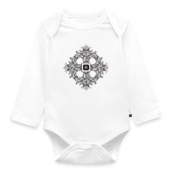 Arabeskes Ornament mit barockem Flair in Grau - Baby Bio-Langarm-Body - Weiß - Vorne