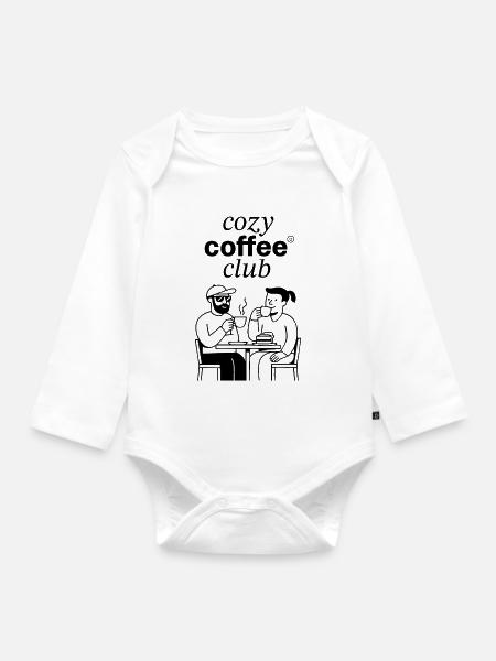 cozy coffee club - Baby Bio-Langarm-Body - Weiß