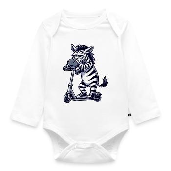 Lustiges Zebra Langeweile Genervt Cartoon Roller - Baby Bio-Langarm-Body - Weiß - Vorne