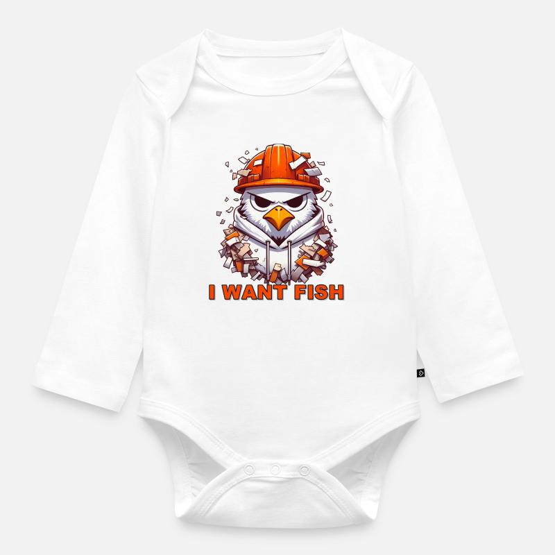Möwe Bauarbeiter Grafik - Baby Bio-Langarm-Body - Weiß