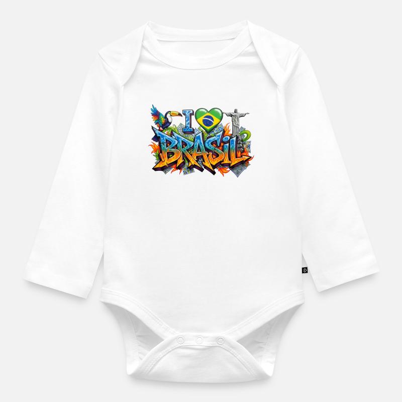 Lebendiges Graffiti Ich liebe Brasil Design - Baby Bio-Langarm-Body - Weiß