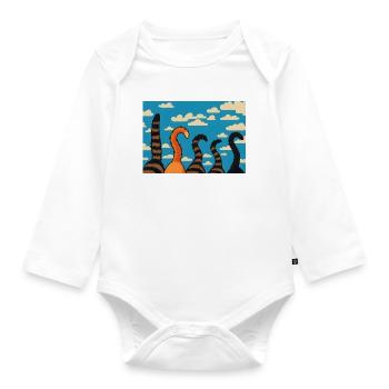Cute Cat Tails Against Cloudy Sky - Organic Longsleeve Baby Bodysuit - white - Front