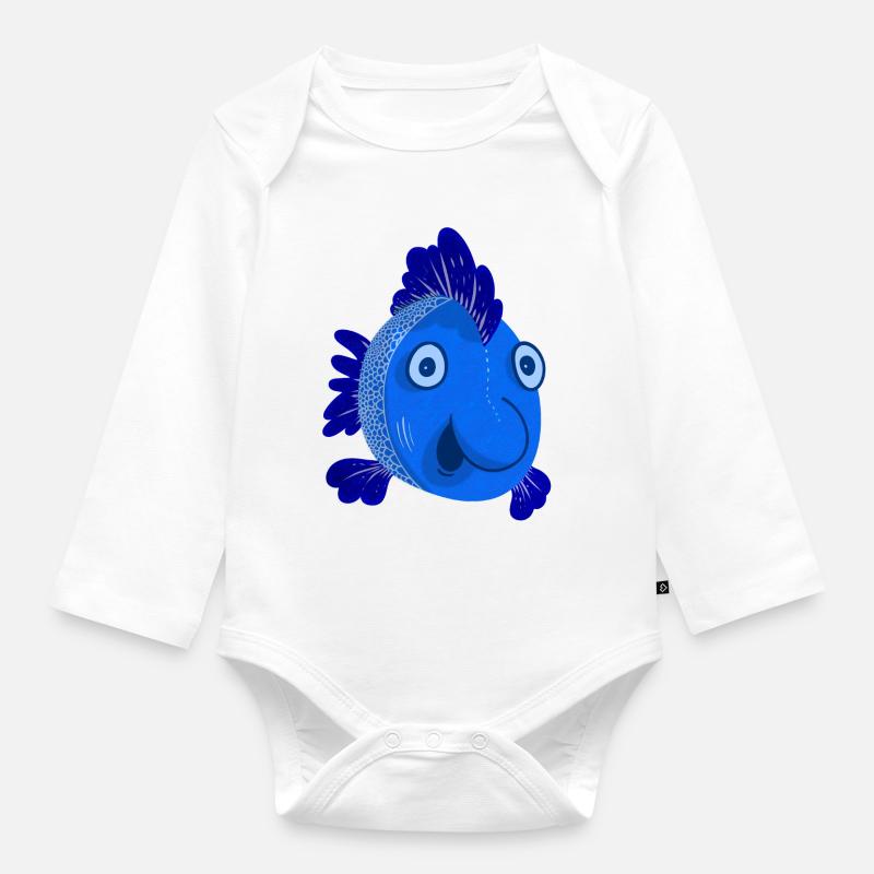 Poisson bleu - Body Bébé bio manches longues - blanc