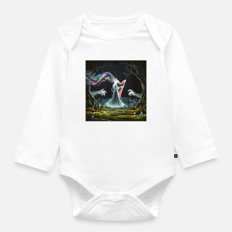 Conception de la sorcière de la harpe de la forêt enchantée - Body Bébé bio manches longues - blanc
