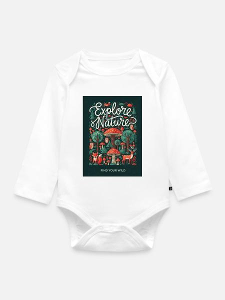 Entdecke die Wildnis Waldmotiv - Baby Bio-Langarm-Body - Weiß