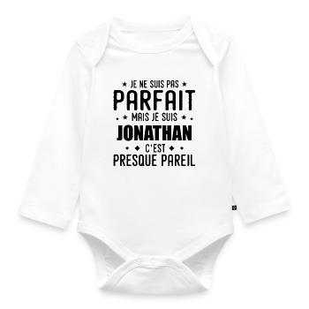 Jonathan: authentisch, unvollkommen, Top, Perfektion - Baby Bio-Langarm-Body - Weiß - Vorne