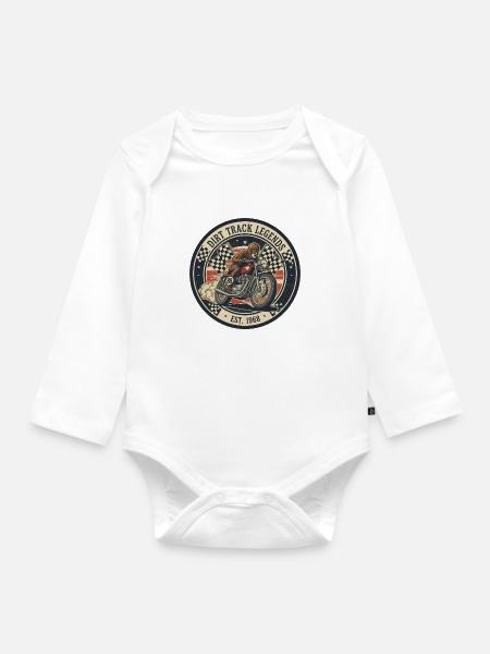 Vintage Dirt Track Motorcycle Logo - Baby Bio-Langarm-Body - Weiß