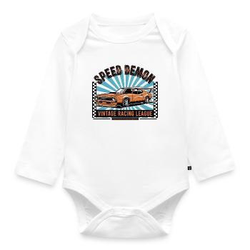 Vintage racing car Speed Demon design - Organic Longsleeve Baby Bodysuit - white - Front