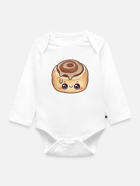 Süße Zimtschnecke Kawaii - Baby Bio-Langarm-Body - Weiß