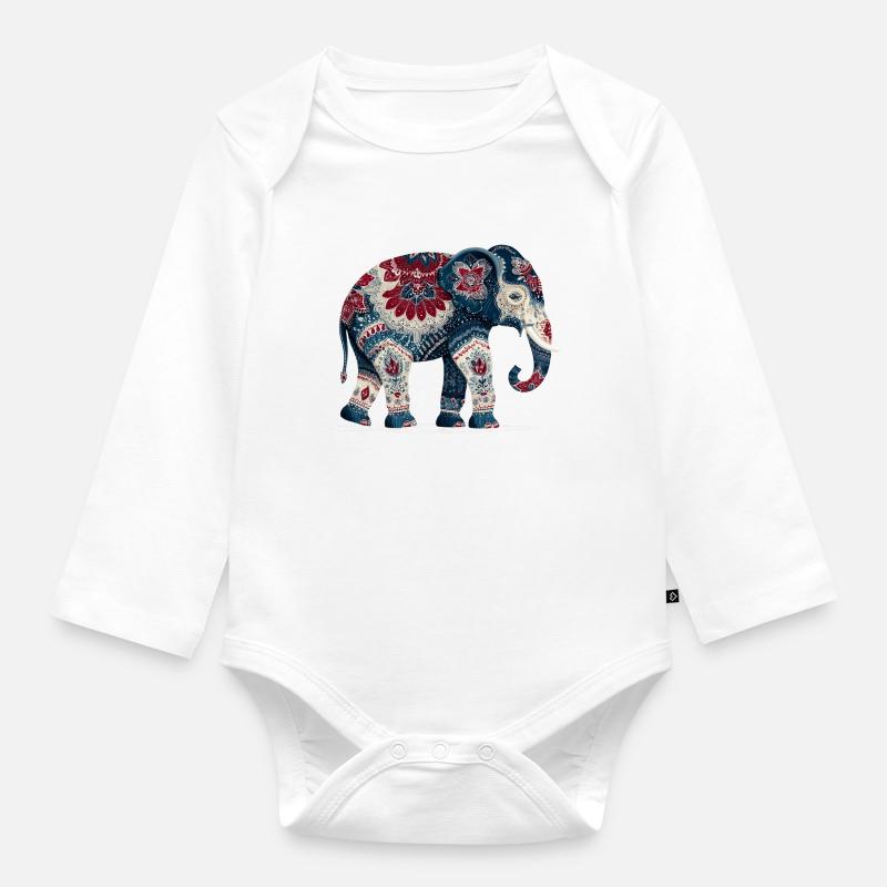 Éléphant bleu indigo - Body Bébé bio manches longues - blanc