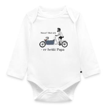 Papa auf Lastenrad - Baby Bio-Langarm-Body - Weiß - Vorne