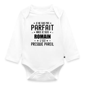 Roman: authentic, imperfect, top, perfection - Organic Longsleeve Baby Bodysuit - white - Front