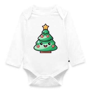 Conception de dessin animé d’arbre de Noël kawaii - Body Bébé bio manches longues - blanc - Devant