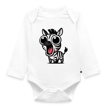 Cute zebra cartoon with googly eyes joy - Organic Longsleeve Baby Bodysuit - white - Front