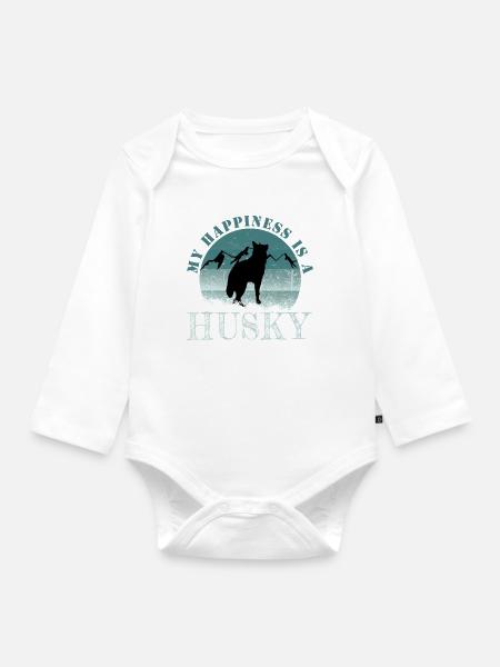 Husky mit Bergmotiv und Spruch - Baby Bio-Langarm-Body - Weiß