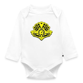 Racing Rennflagge Auspuff Tacho - Baby Bio-Langarm-Body - Weiß - Vorne