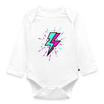 Retro Lightning Bolt Colorful Style - Organic Longsleeve Baby Bodysuit - white - Front