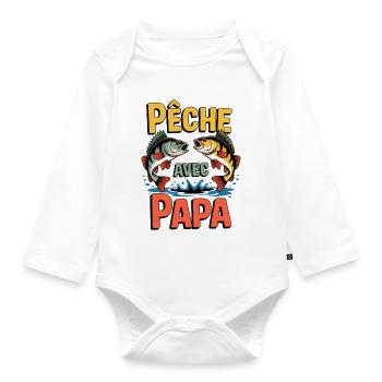 Poissonage Parentale - Pêche avec Papa - Body Bébé bio manches longues - blanc - Devant