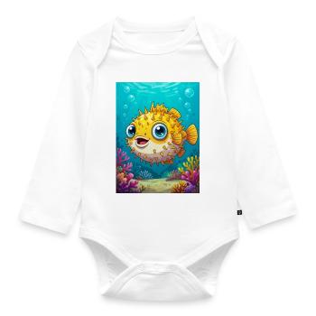 Pufferfish – poisonous fish in tropical coral reef - Organic Longsleeve Baby Bodysuit - white - Front