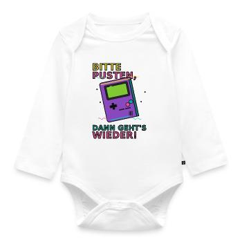 Retro Gaming Saying with Handheld Game Device Video Games - Organic Longsleeve Baby Bodysuit - white - Front