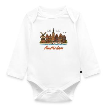 Charmantes Amsterdamer Stadtbild - Baby Bio-Langarm-Body - Weiß - Vorne