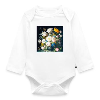 Blumenstrauß mit Schmetterlingen barock flämisch - Baby Bio-Langarm-Body - Weiß - Vorne