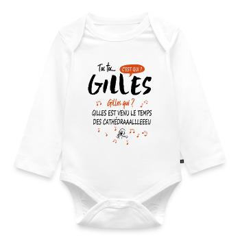 Name Gilles Birthday Gift idea man - Organic Longsleeve Baby Bodysuit - white - Front