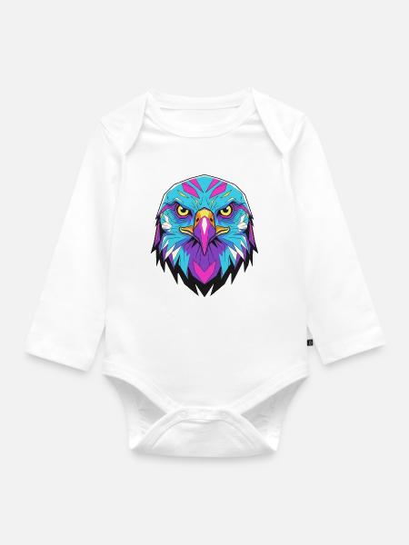 Geometrischer Adler im Neonstil - Baby Bio-Langarm-Body - Weiß