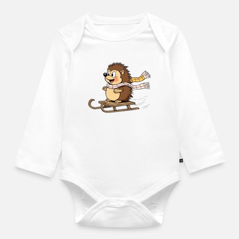 Igel im Winter mit Schlitten - Baby Bio-Langarm-Body - Weiß