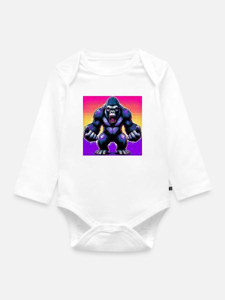 Gorilla - Langærmet babybody, økologisk bomuld - hvid