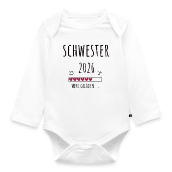 Werdende Schwester 2026 Geschenk Schwangerschaft - Baby Bio-Langarm-Body - Weiß - Vorne