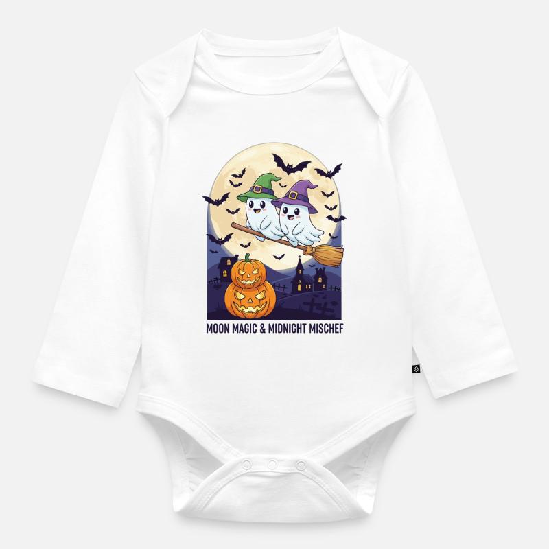 Magie de la lune et méschef de minuit - Body Bébé bio manches longues - blanc