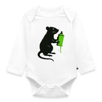 Scientific Rat Illustration with Syringe - Organic Longsleeve Baby Bodysuit - white - Front