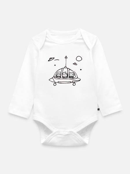 Kleines UFO Crew im All - Baby Bio-Langarm-Body - Weiß