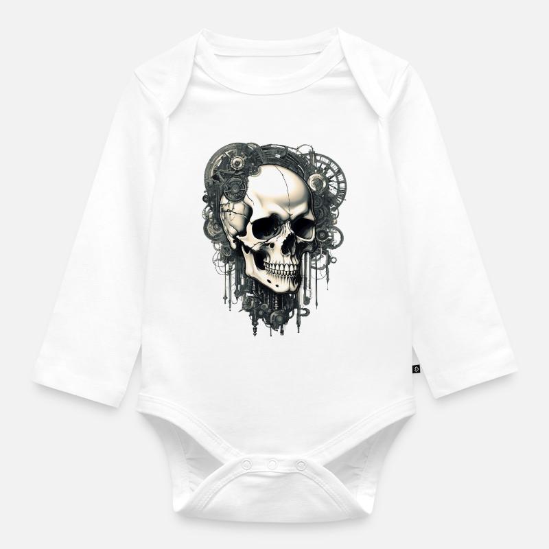 Crâne - Body Bébé bio manches longues - blanc