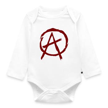 Anarchy symbol in circle - dark red - Organic Longsleeve Baby Bodysuit - white - Front