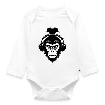 Relaxed Monkey Wireless Headphones Cafe Shirt - Organic Longsleeve Baby Bodysuit - white - Front