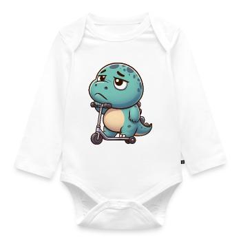 Süßer Dino Trex Roller Cartoon Langeweile  - Baby Bio-Langarm-Body - Weiß - Vorne