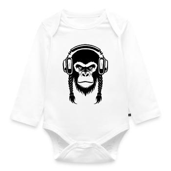 Vibe Monkey Head Chillout Lounge Edition Shirt - Organic Longsleeve Baby Bodysuit - white - Front