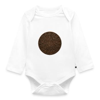 Aztec Calendar Stone Relief - Organic Longsleeve Baby Bodysuit - white - Front